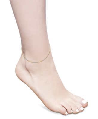 Diamond & Polished Bar Ankle Bracelet (1/6 ct. t.w.) Two toned in 10k Gold and White Rhodium, Created by Macy's