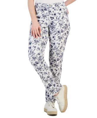 Charter Club - Women's Floral-Print Cropped Tummy-Control Jeans