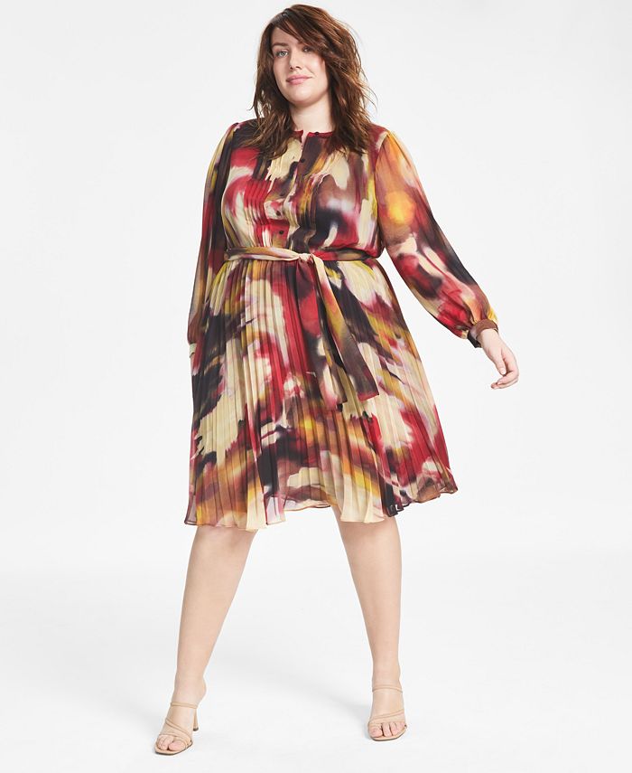 Calvin Klein - Plus Size Abstract-Print Pleated Dress