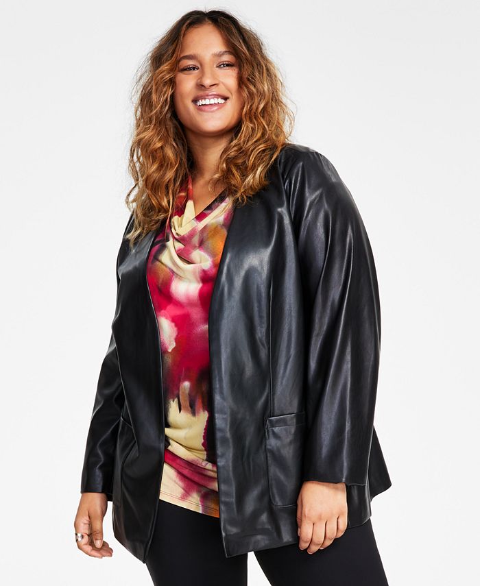 Calvin Klein Plus Size Faux-Leather Open-Front Jacket & Reviews - Jackets &  Blazers - Plus Sizes - Macy's