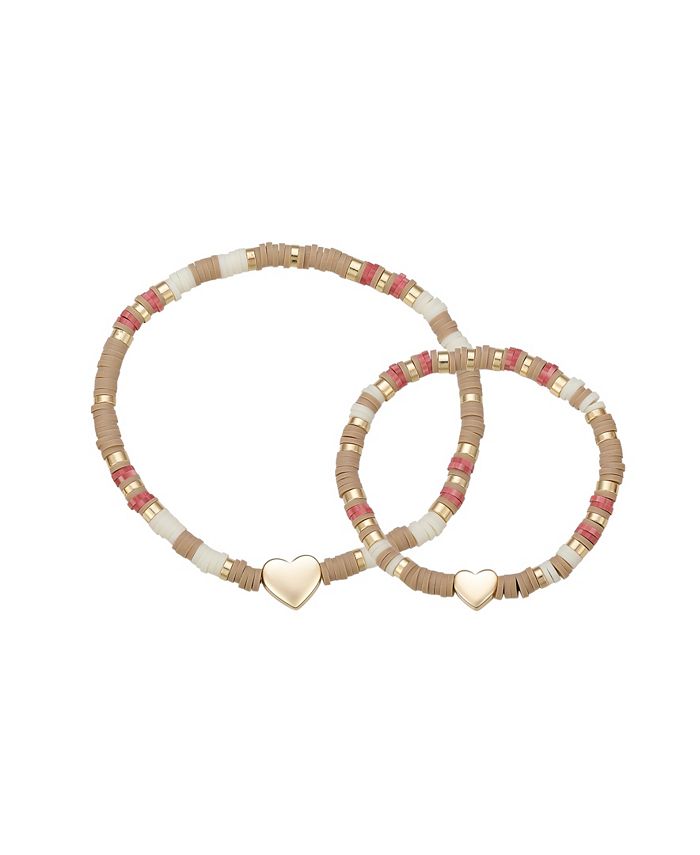 Unwritten Disk and Heart Stretch Bracelet Set in 14K Gold FlashPlated