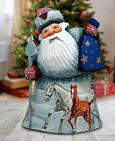 Horse Play Village Santa Hand, Painted Carved Masterpiece