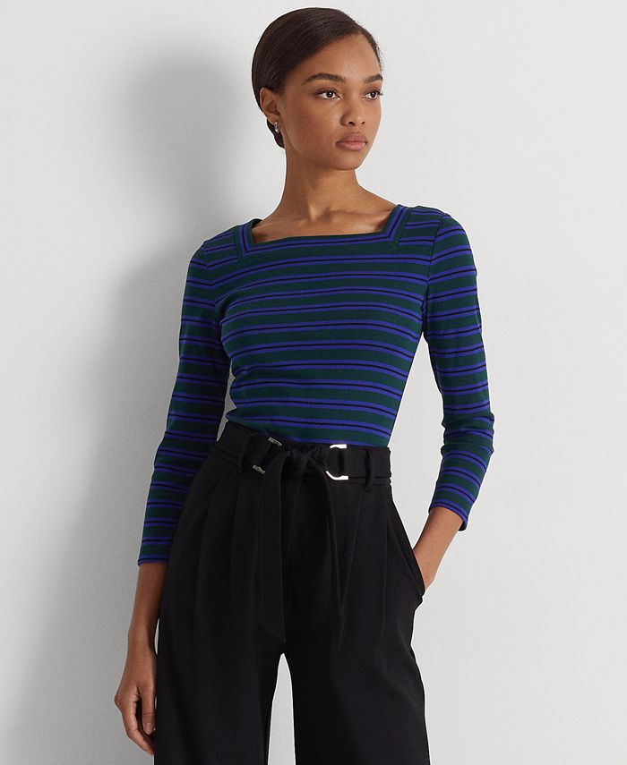 Lauren Ralph Lauren Women's Striped Stretch Cotton T-Shirt & Reviews - Tops  - Women - Macy's