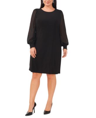 MSK - Plus Size Round-Neck Illusion-Sleeve Shift Dress