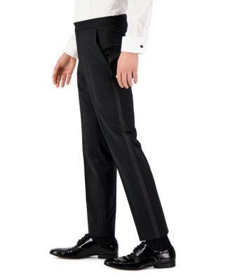 Men Unfinished Hem Modern-Fit Wool Blend Super Flex Stretch Tuxedo Pant