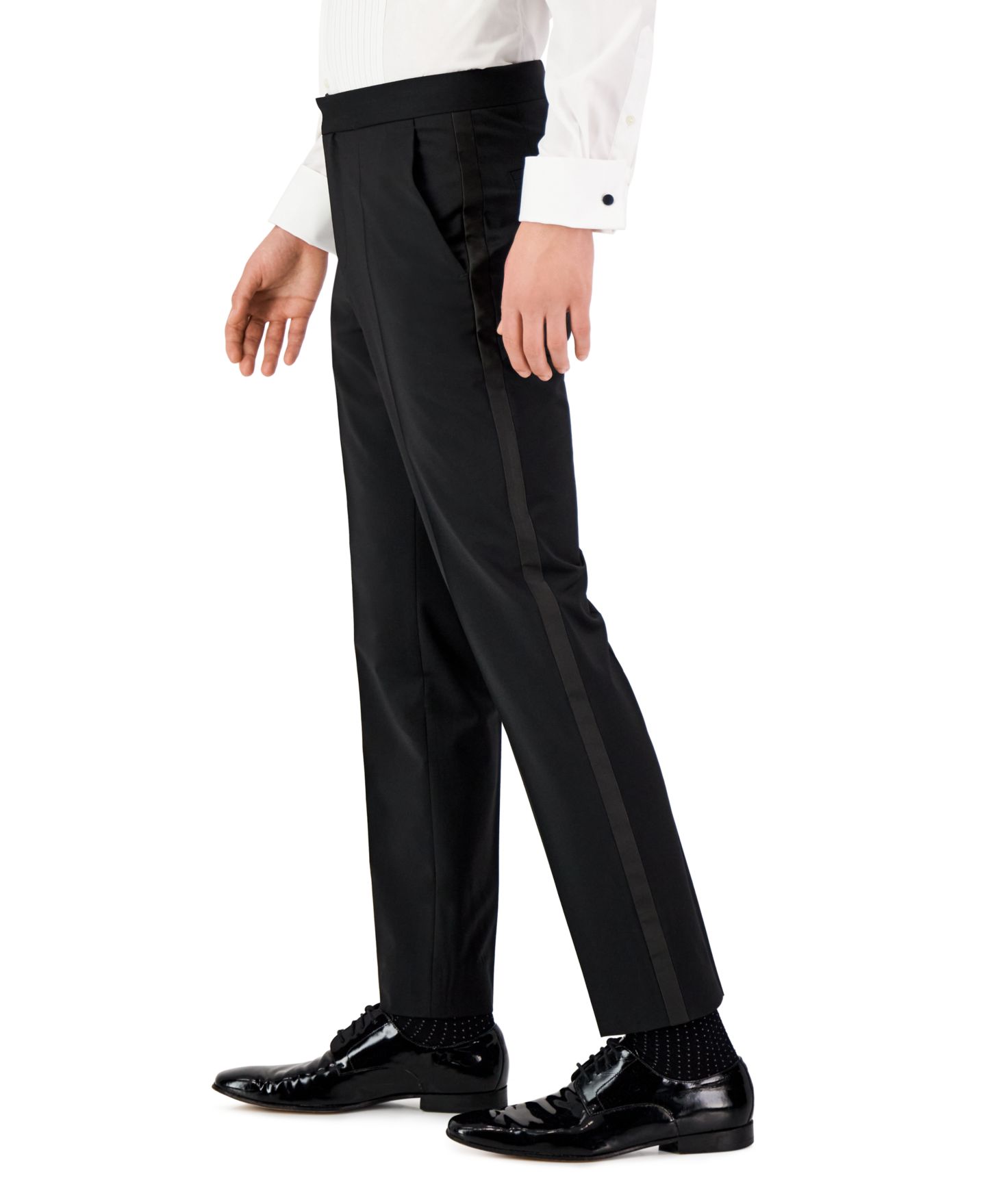 Мужские брюки Hugo Boss Men Unfinished Hem Modern-Fit Wool Blend Super Flex Stretch Tuxedo Pant, цвет: Чёрный — фото 3