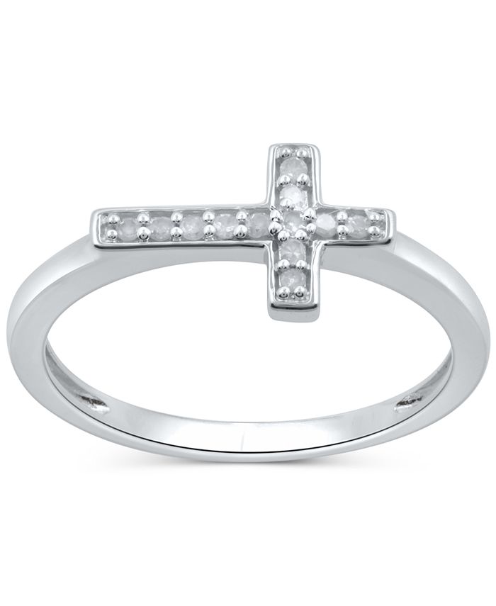 Macy's Diamond East-West Cross Ring (1/10 ct. t.w.) in Sterling Silver ...