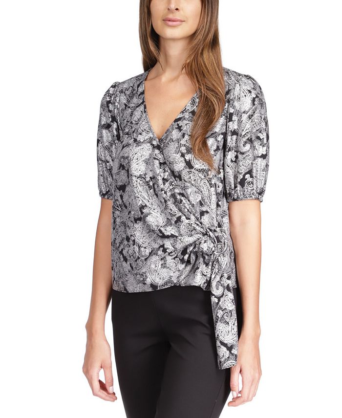 Michael Kors Women s Metallic Paisley Wrap Top Macy s