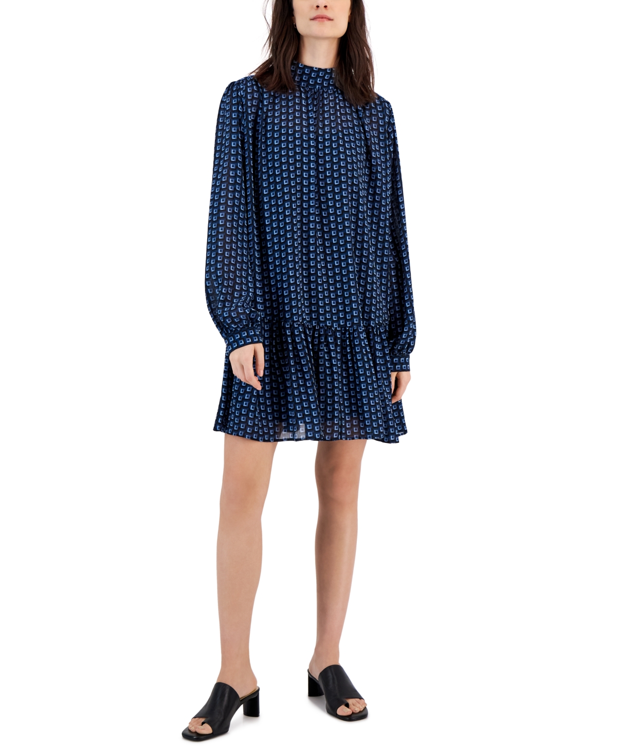 HUGO BOSS WOMEN'S LONG-SLEEVE STAND-COLLAR TRAPEZE DRESS