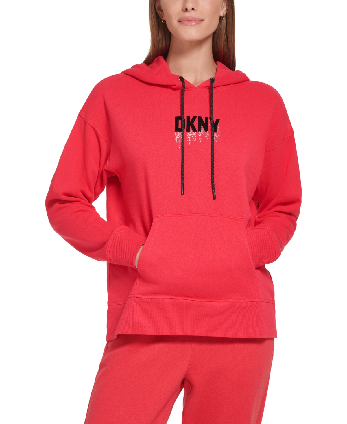  Dkny Sport Women's Rhinestone Logo Hooded Sweatshirt