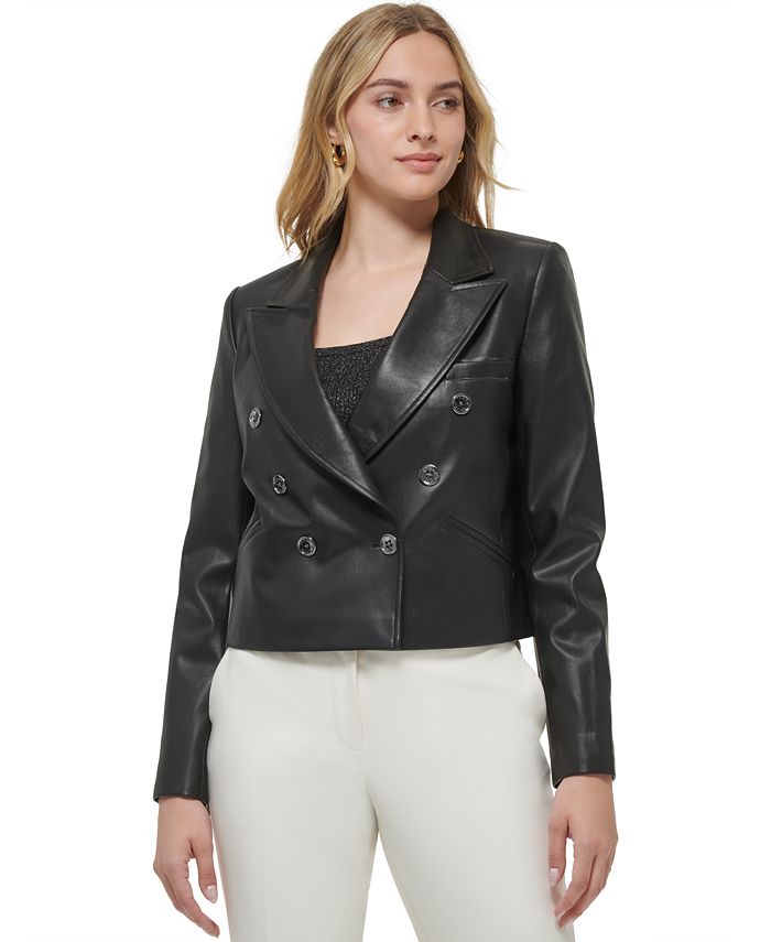 Tommy Hilfiger Women's Cropped Faux-Leather Jacket - Macy's