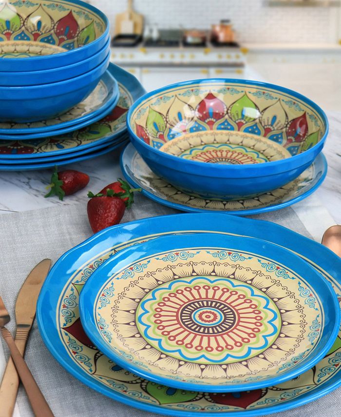 Elama Mandala Micaela 12 Piece Melamine Dinnerware Set, Service for 4