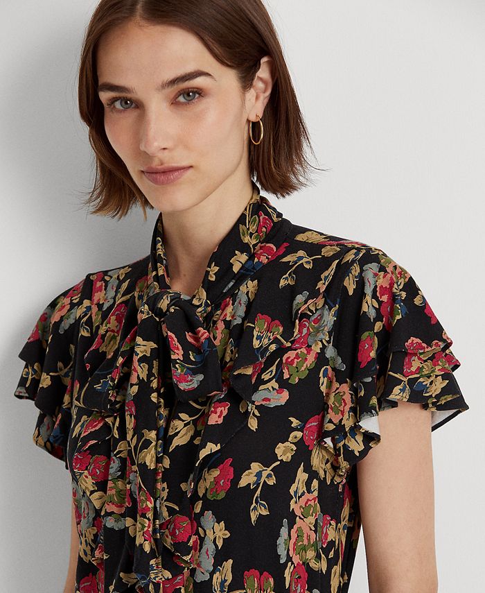 Lauren Ralph Lauren Women's Floral Stretch Jersey TieNeck Shirt Macy's
