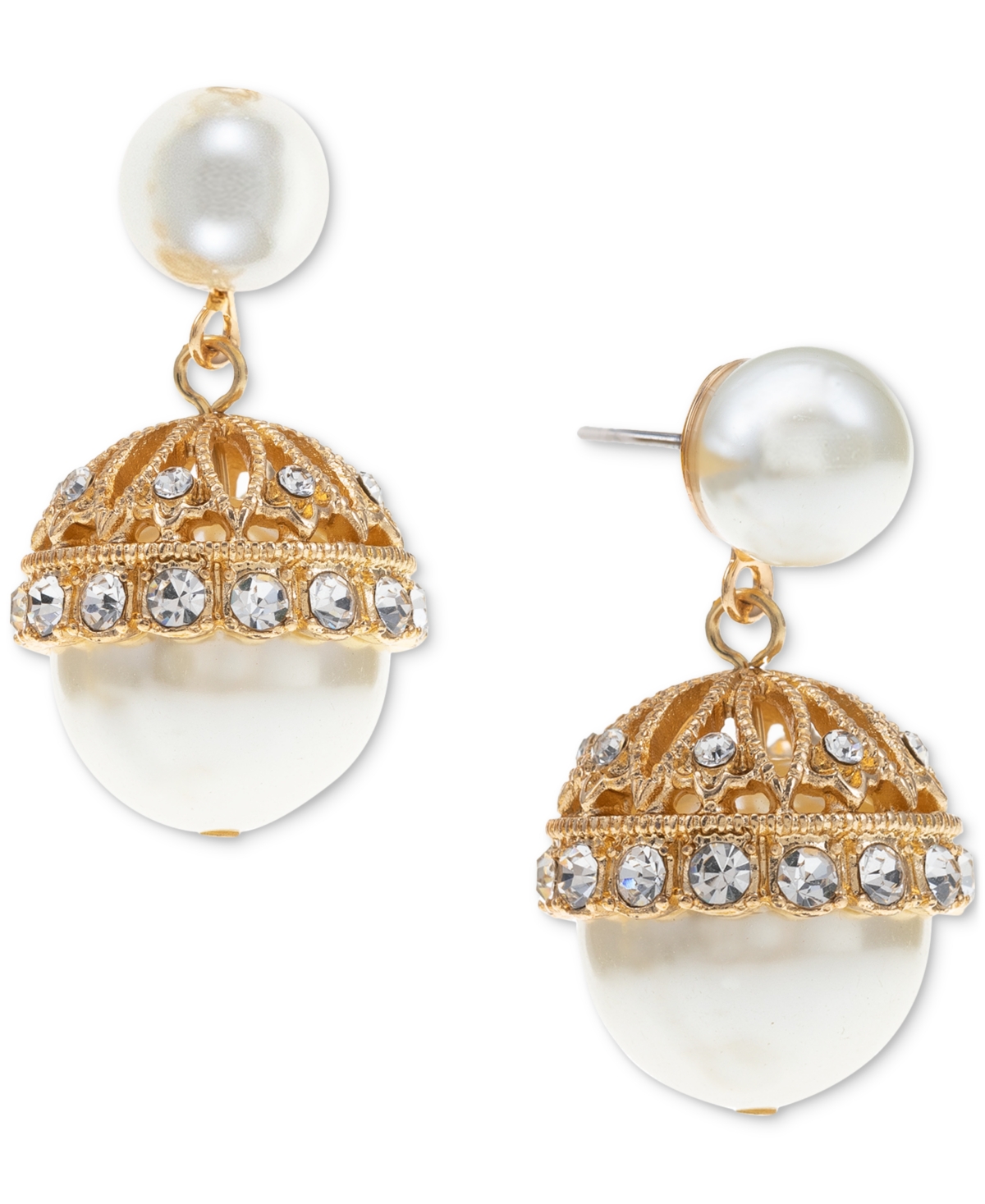 CHARTER CLUB GOLD-TONE PAVE & IMITATION PEARL DROP EARRINGS, CREATED FOR MACY'S