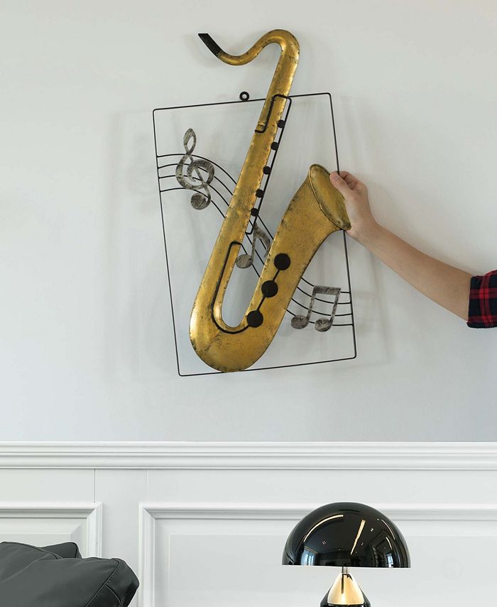 Vintiquewise Hanging Saxophone Musical Note Wall Art Decor Sculpture