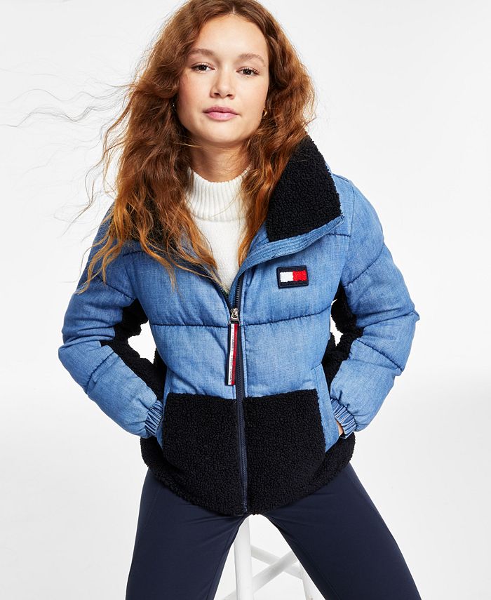 Tommy Hilfiger Women's Denim & Sherpa Puffer Jacket - Macy's