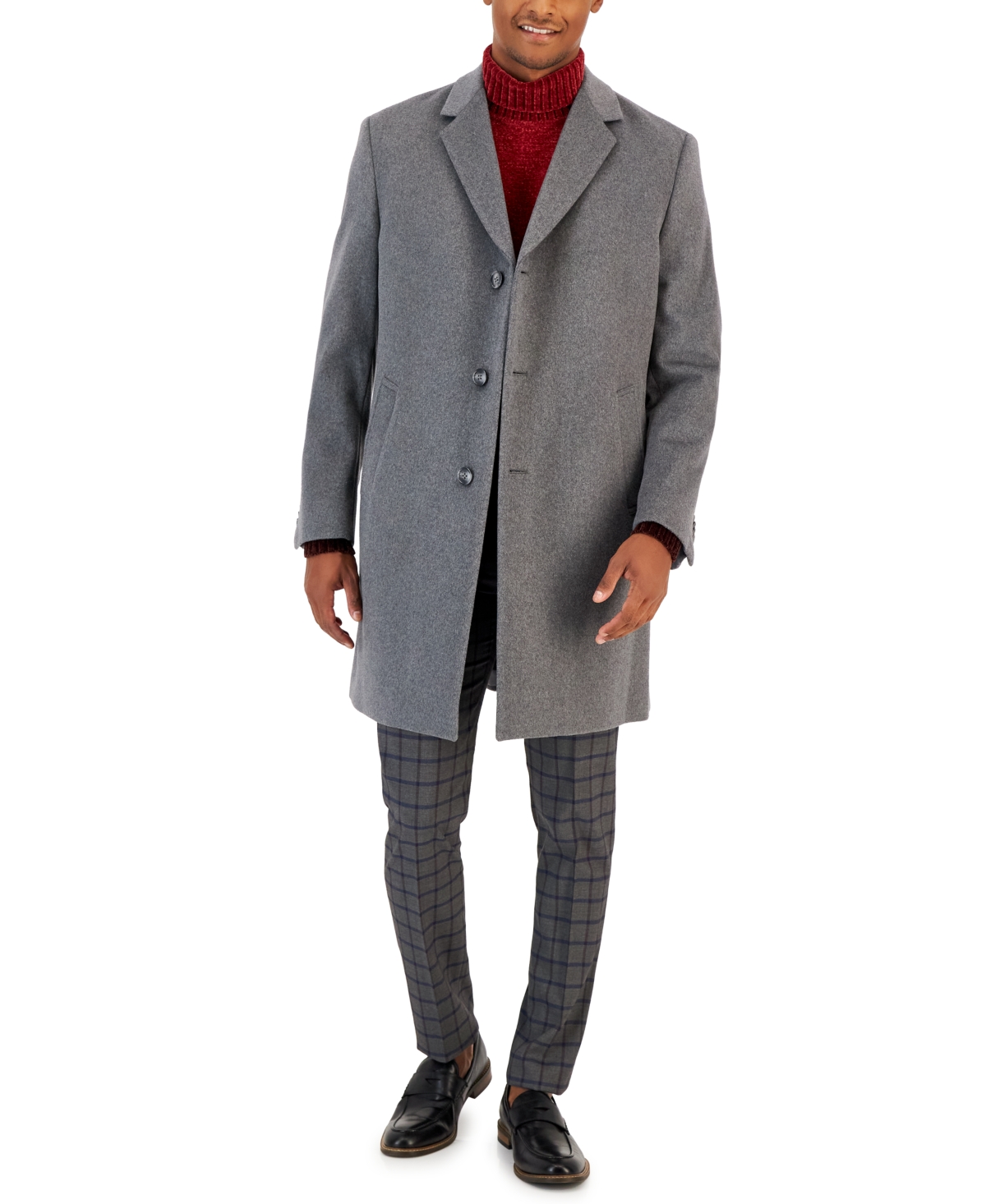 Men's Classic-Fit Camber Wool Overcoat - Burgundy