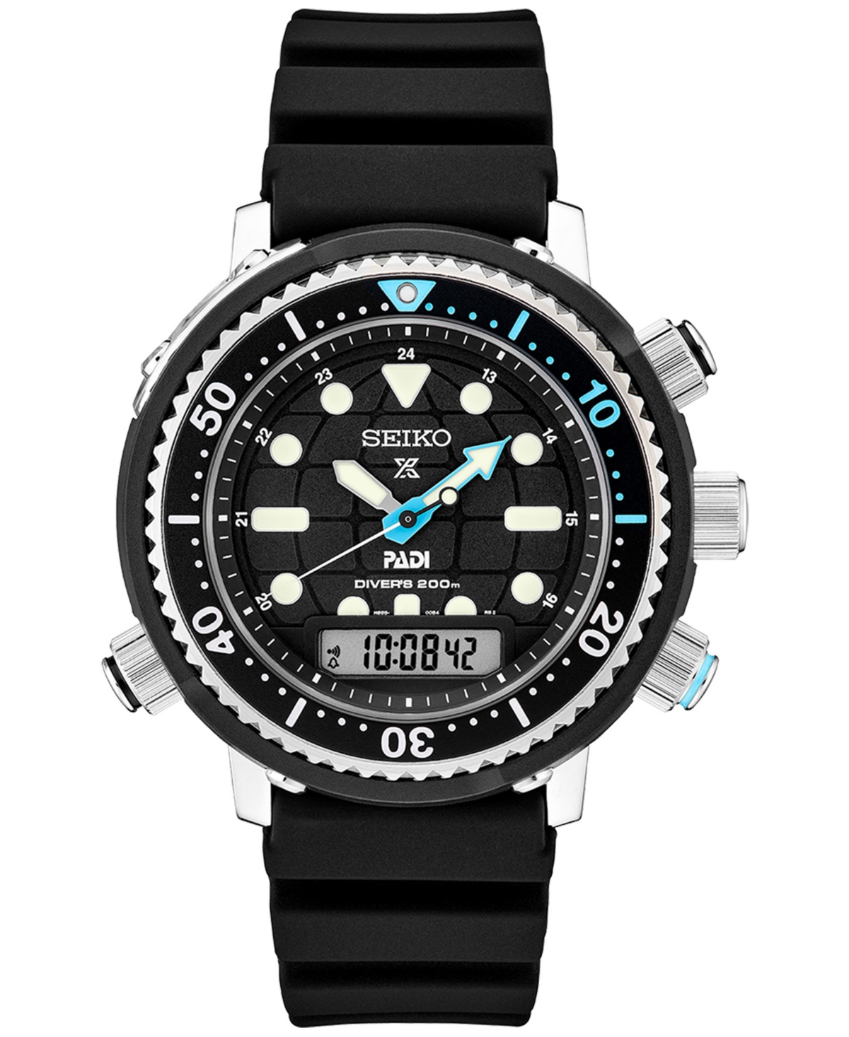 Seiko Men's Automatic Analog Digital Prospex Black Rubber Strap Watch 47mm