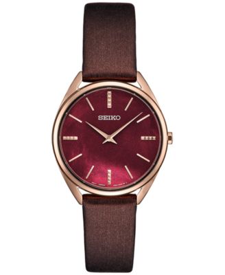 Seiko Women's Essentials Brown Leather Strap Watch 32mm - Macy's