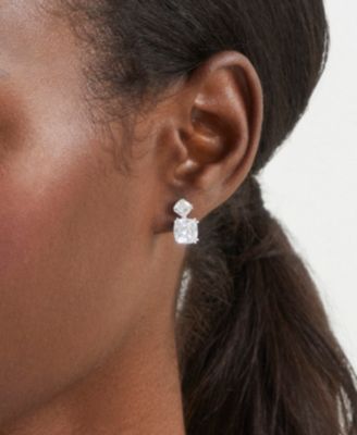 Cushion Cut Drop Earring in Silver-Tone