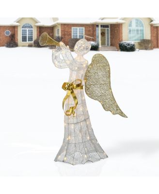 National Tree Company 51" Trumpeting gold-tone and White Angel with Warm White LED Lights