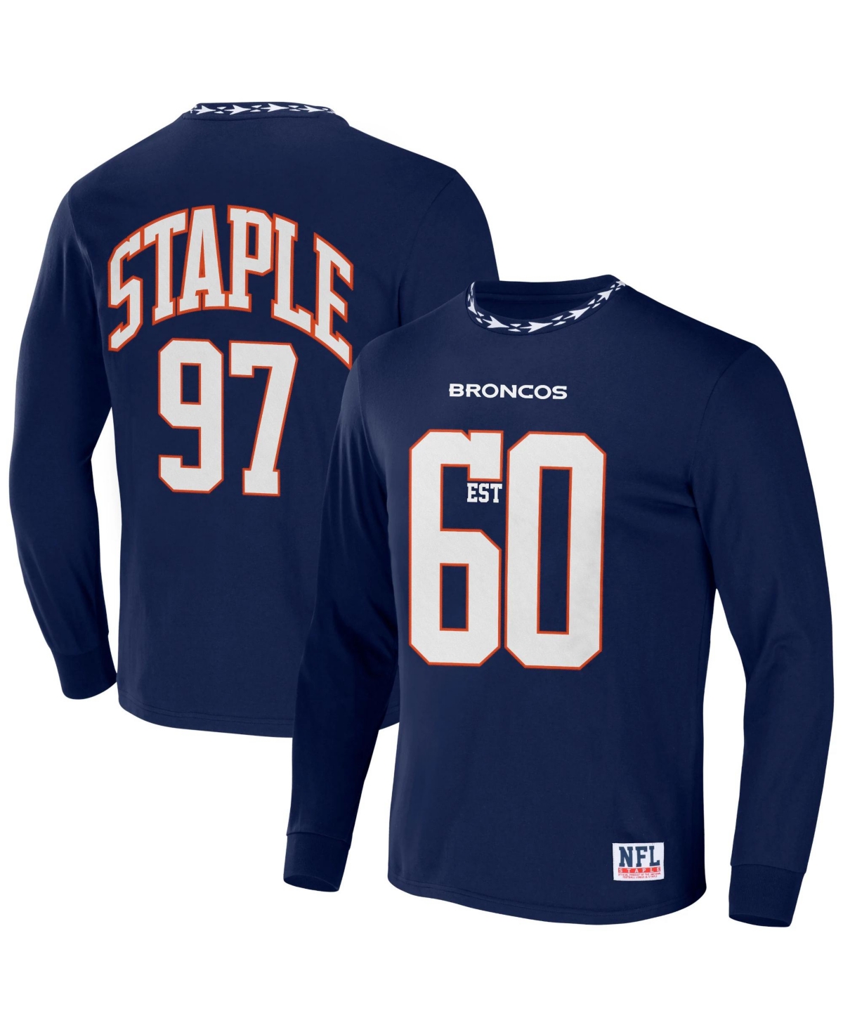 Men's Nfl X Staple Navy Denver Broncos Core Long Sleeve Jersey Style T-shirt - Navy