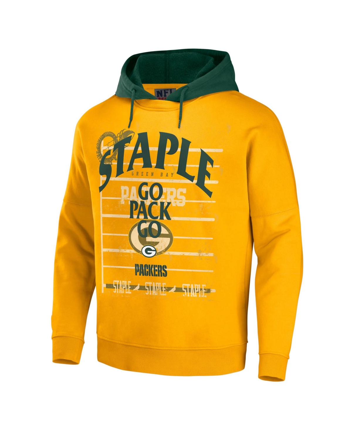 Shop Nfl Properties Men's Nfl X Staple Yellow Green Bay Packers Oversized Gridiron Vintage-like Wash Pullover Hoodie