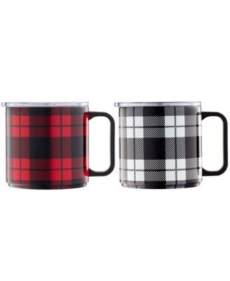 Cambridge Stackable Plaid Insulated Coffee Mugs, Set of 2