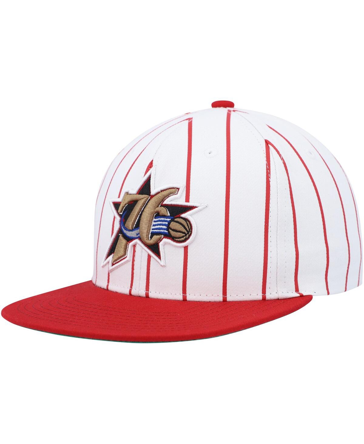 Mitchell & Ness Men's  White Philadelphia 76ers Hardwood Classics Pinstripe Snapback Hat In White