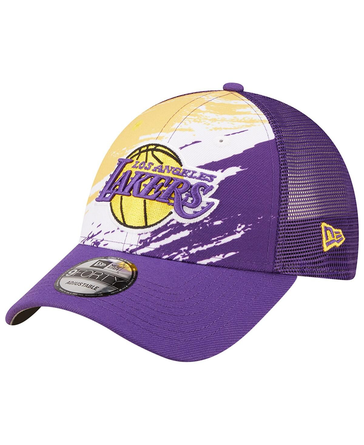 Shop New Era Men's  Purple Los Angeles Lakers Marble 9forty Trucker Snapback Hat