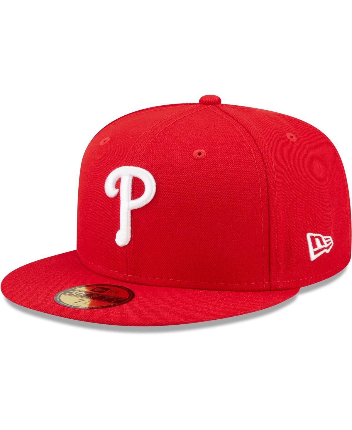 NEW ERA MEN'S NEW ERA RED PHILADELPHIA PHILLIES LOGO WHITE 59FIFTY FITTED HAT 