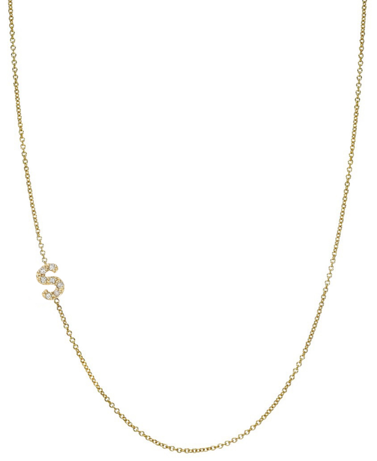 Diamond Initial Side Pendant Necklace (1/20 ct. t.w.) in 14k Gold, 16" + 2' extender - R