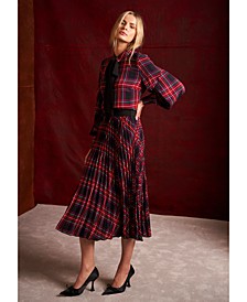 Women's Plaid Bow-Tie Blouse &  Pleated Skirt