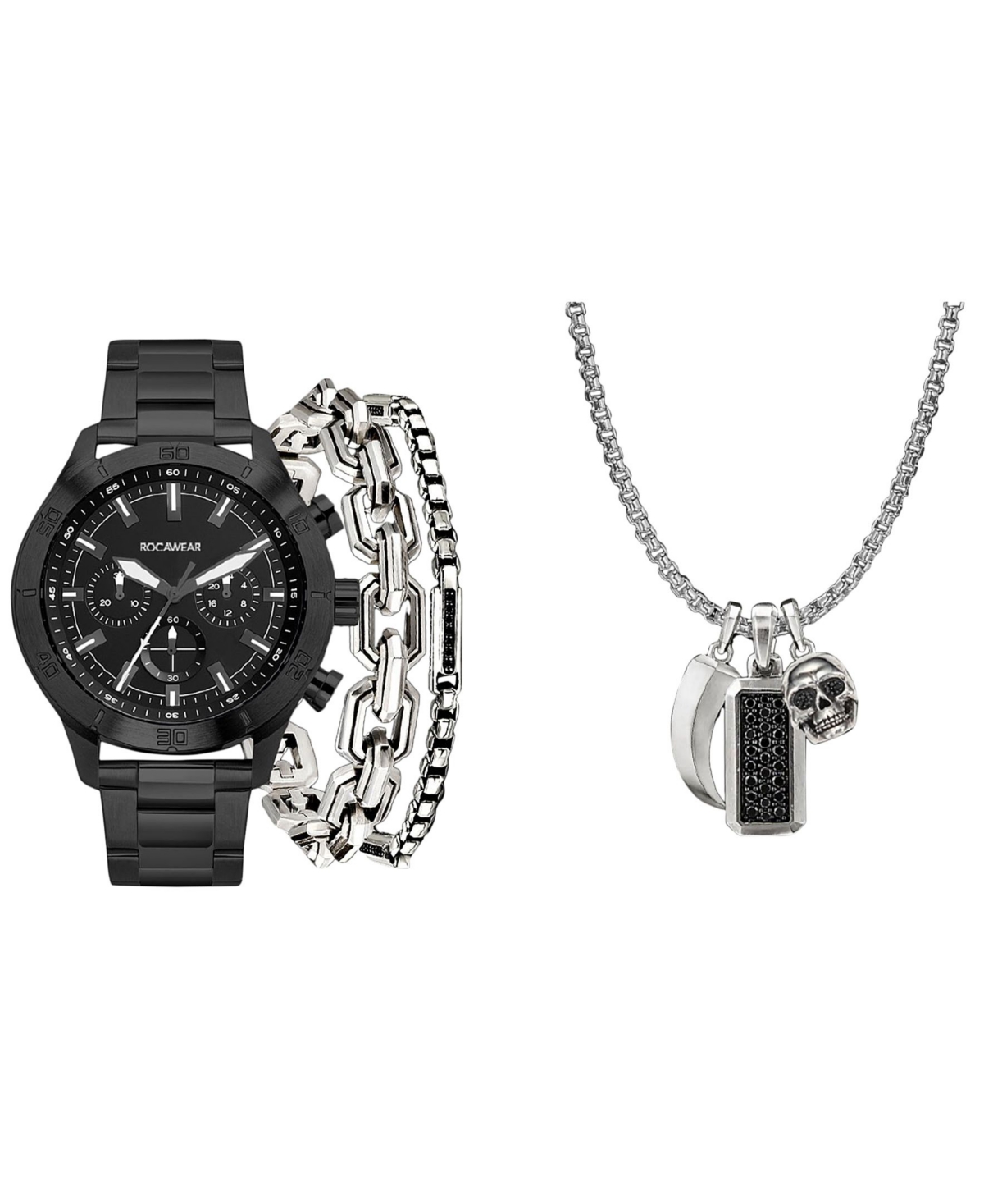 Men's Shiny Black Metal Bracelet Watch 49mm Set - Black