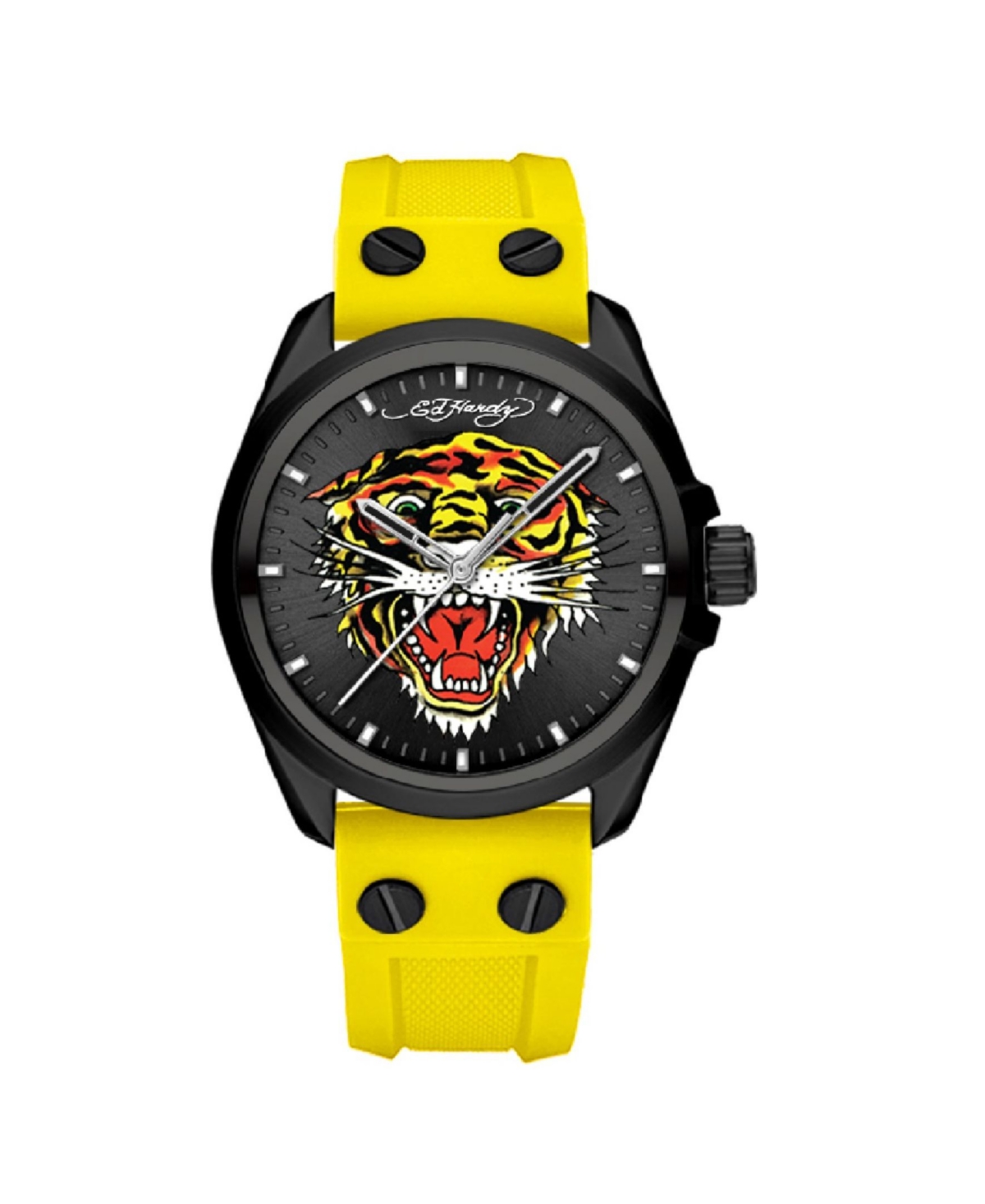 Ed Hardy Men's Matte Yellow Silicone Strap Watch 46mm