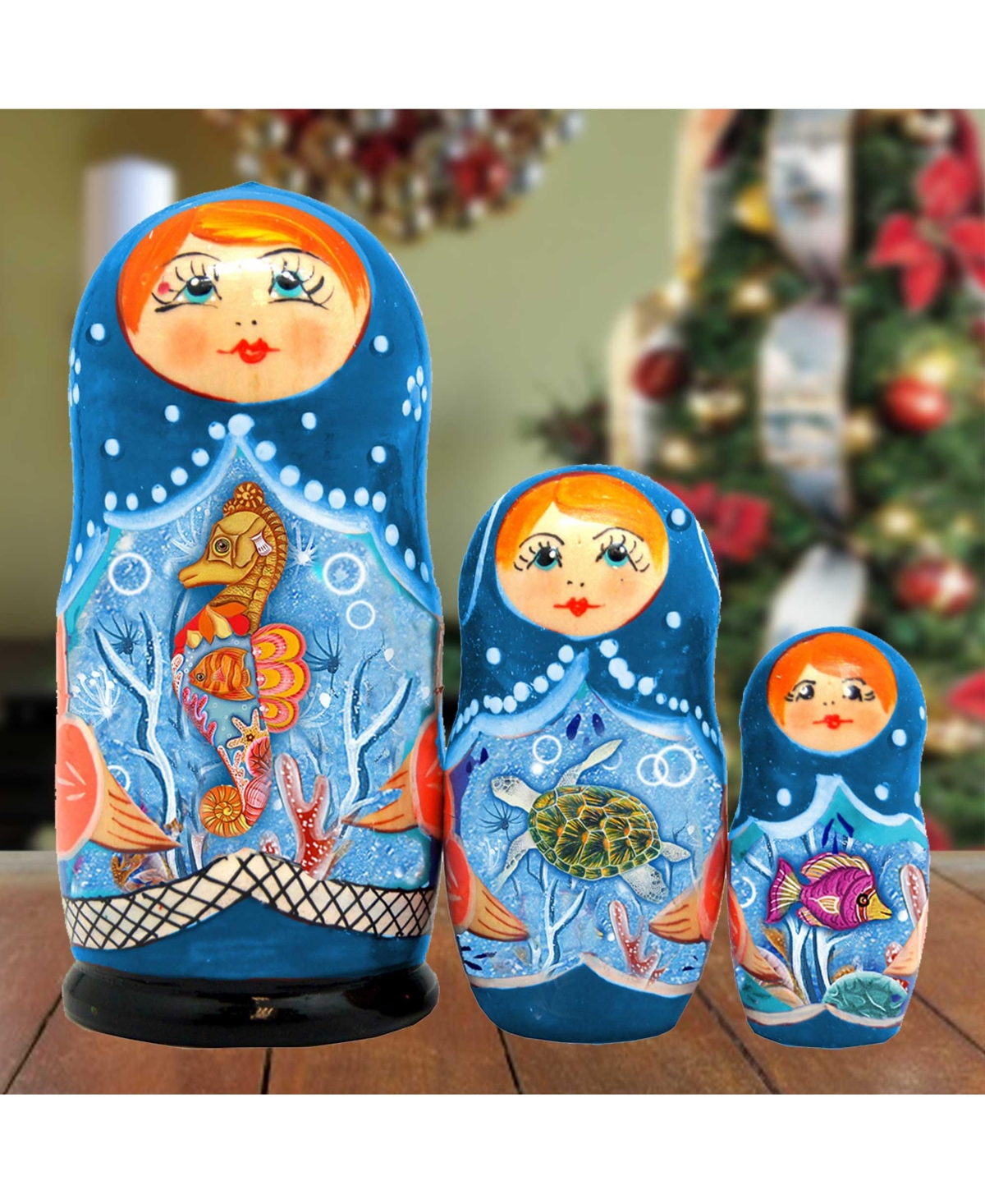 G.debrekht Little Fishes Matreshka Holiday Nesting Hand-painted Doll, Set Of 3 In Multi Color