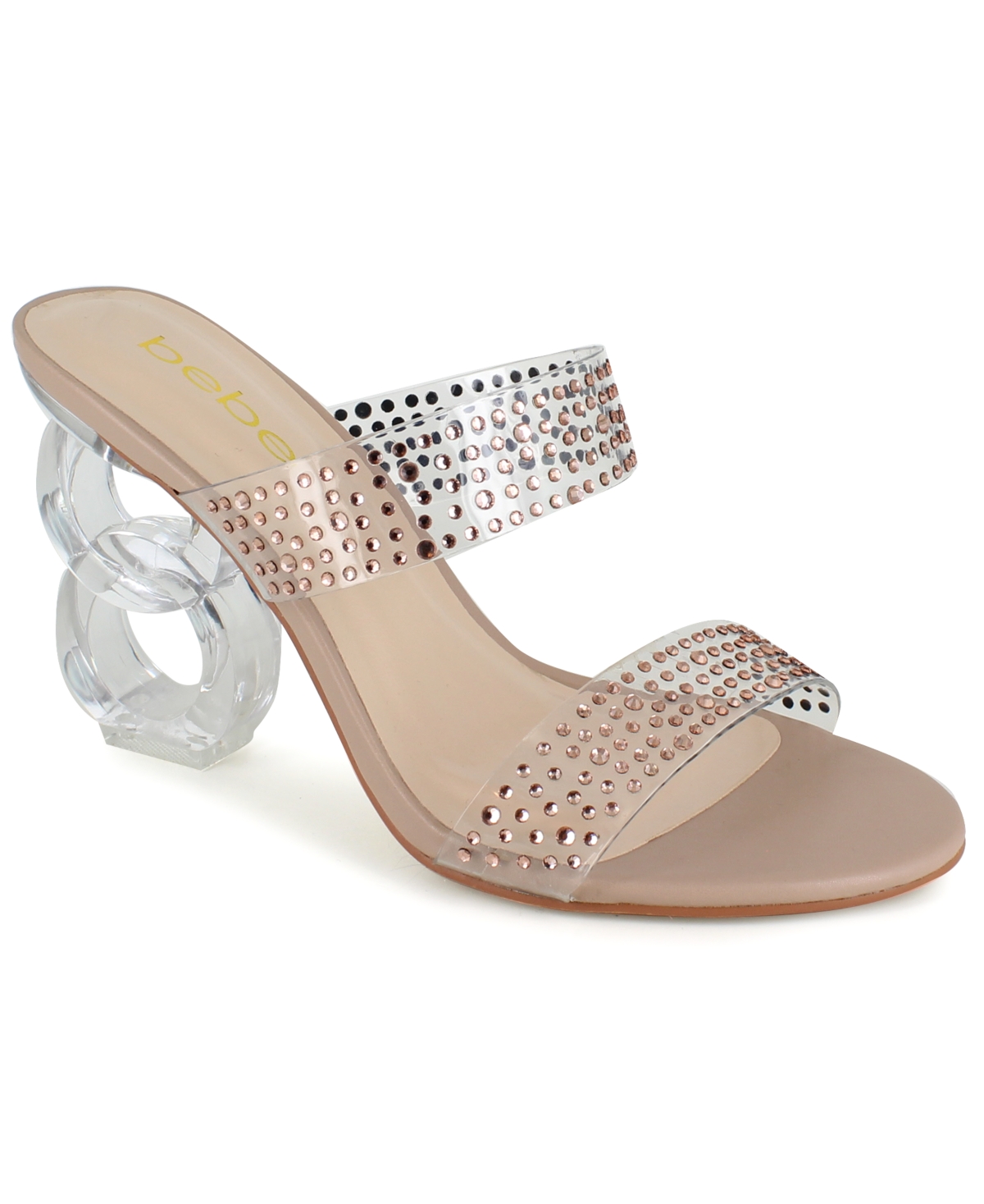bebe Women's Yanni Lucite Rhinestone Chain Heel Dress Sandals Women's Shoes