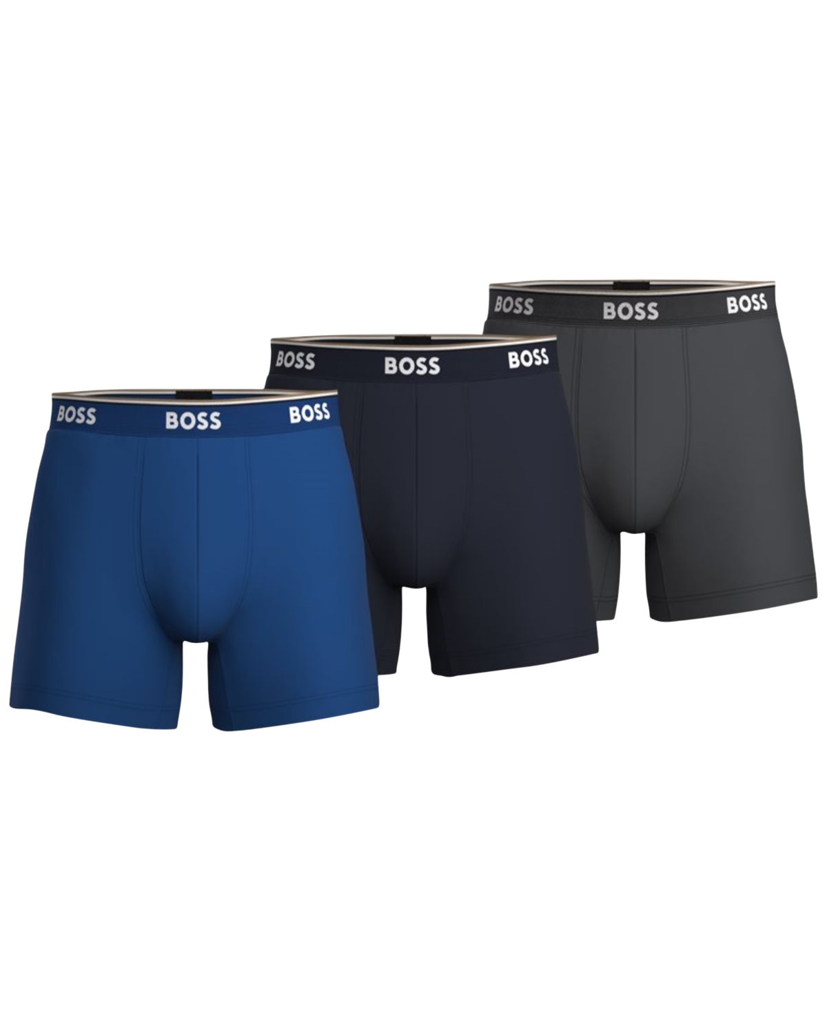 Hugo Boss Three-pack Of Stretch-cotton Trunks With Logo Waistbands In Blue