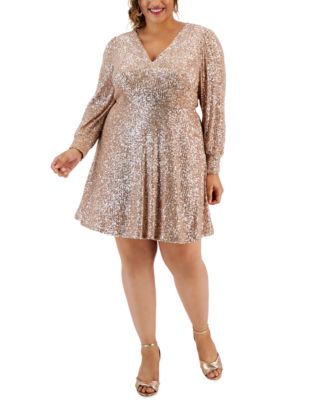 Emerald Sundae Trendy Plus Size Sequined Long-Sleeve Fit & Flare Dress -  Macy's