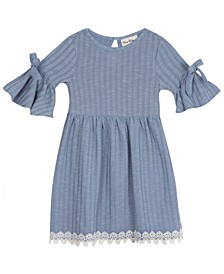 Rare Edition Toddler Girls Textured Rib Knit Dress with Bell Sleeve