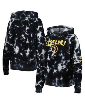 Women's Black Pittsburgh Steelers Cloud Dye Fleece Pullover Hoodie