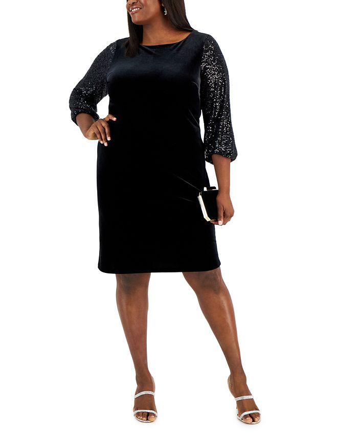 Alex Evenings Plus Size Velvet Sequined Sleeve Dress Macy s