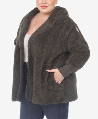 Plus Size Plush Hooded Cardigan Jacket with Pockets
