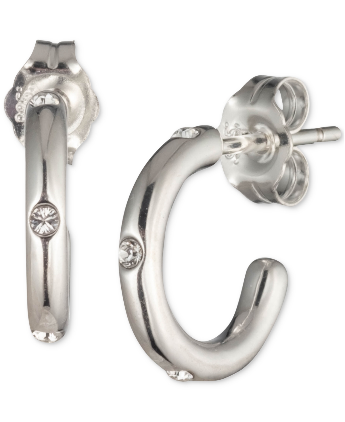 Lauren Ralph Lauren Crystal Studded Extra Small Hoop Earrings In Sterling Silver, 0.49"
