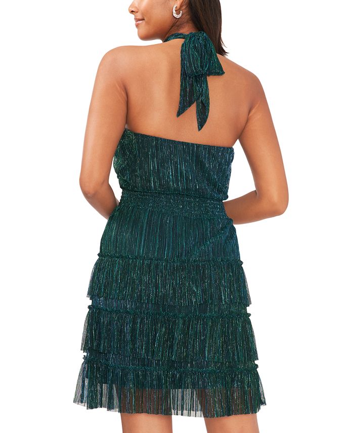 MSK Petite Metallic Tiered Halter Dress Macy's
