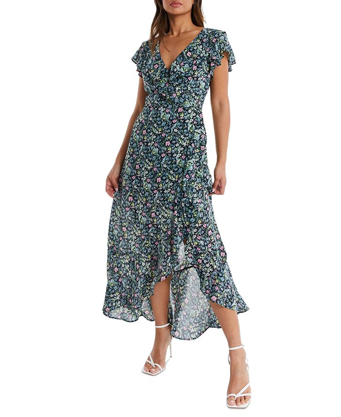QUIZ FloralPrint FauxWrap Ruffled Chiffon Dress Macy's