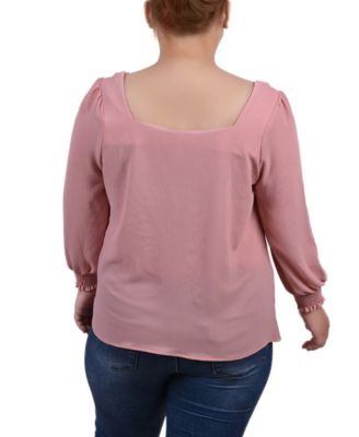 Plus Size Long Sleeve Square Neck Blouse