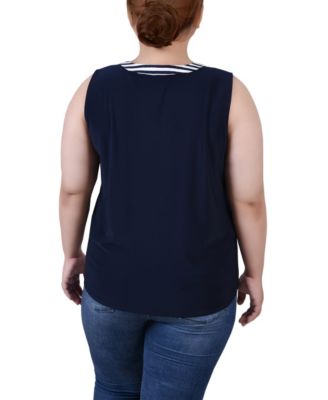 Plus Size Sleeveless Y-neck Combo Blouse