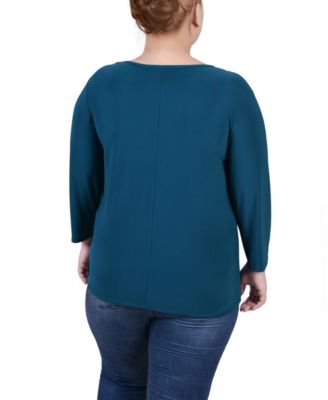 Plus Size Tunic Top with Illusion Neckline and Stones