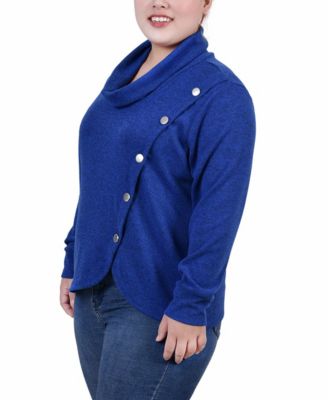 Plus Size Long Sleeve Overlapping Cowl Neck Top